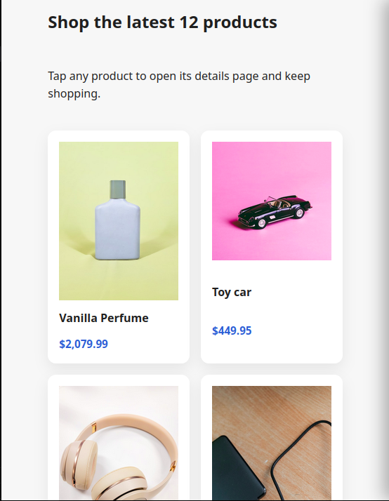 Screenshot of The Shop Frontend product listing page
