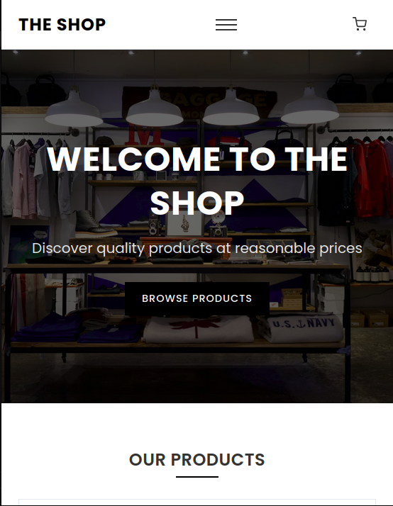 Screenshot of The Shop JavaScript assignment storefront